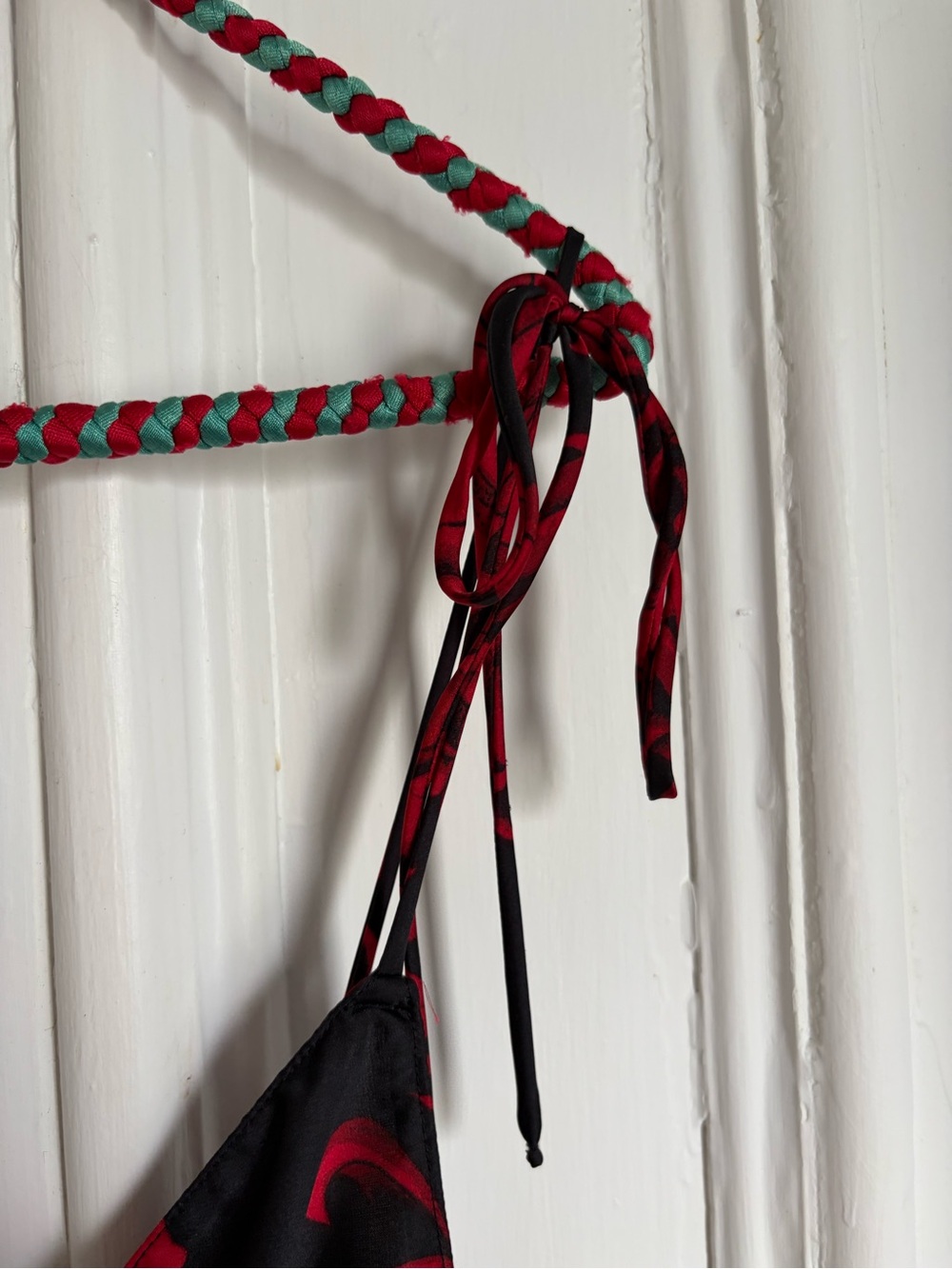 Black Slip Dress with Red Floral Print and Tie Straps - Picture 6 of 7
